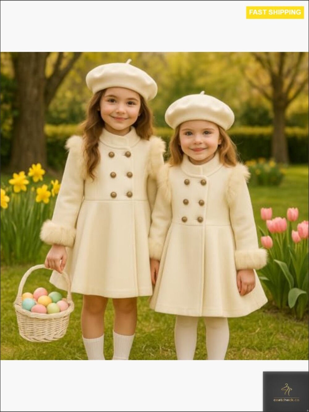 Toddler Double Breasted Faux Fur Dress Coat Peacoat Elegant Birthday Outfit - Picture 4 of 7